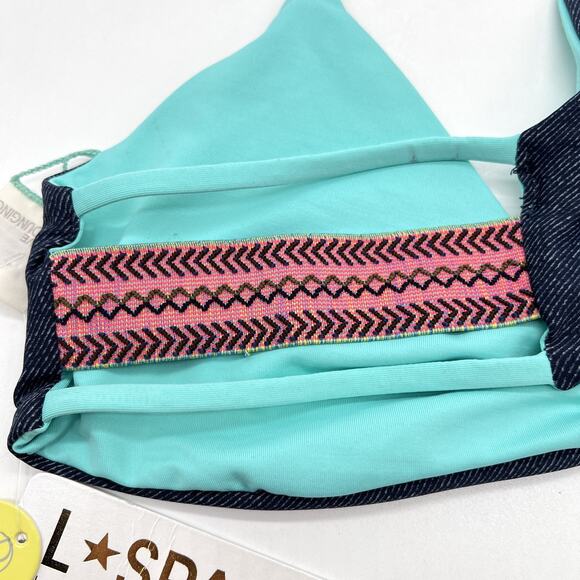 L SPACE Bikini Top Womens Small Blue Denim Reversible Southwestern Swim NWT - Picture 7 of 9